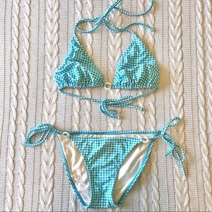 Blue and white checkered string bikini 👙